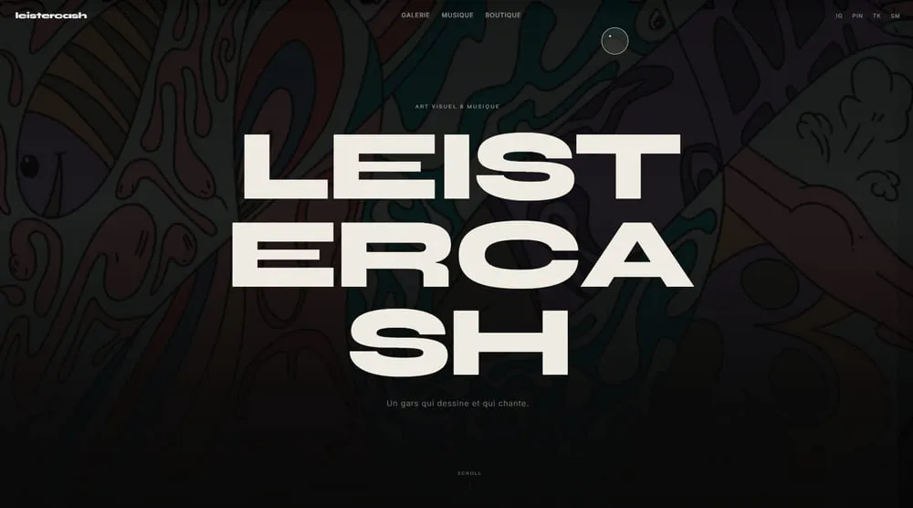 Site de l'artiste numérique Leister.cash, réalisé par Studio Macarel